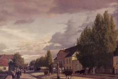1836 Parti af Østerbro i morgenbelysning, maleri af Christen Købke. Under koleraepidemien i 1853 måtte Instituttets elever hente vand oppe ved brønden ved Sortedamssøen. Også egnens køer fik vand her!