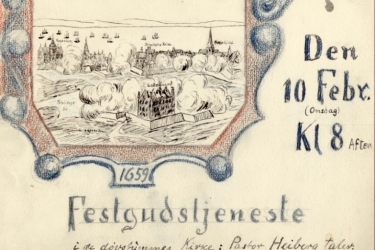 1909 Pastor Johs. Jørgensen havde også rige tegneevner, der hjalp med at festliggøre indbydelser til festgudstjeneste i kirken.