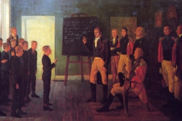 1811-Kong-Frederik-VI-under-doeveundervisnings-eksamen-sammen-med-P.-A.-Castberg